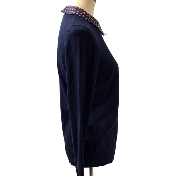 1901 Navy Snap On Collar Cotton Blend Sweater - Picture 5 of 10